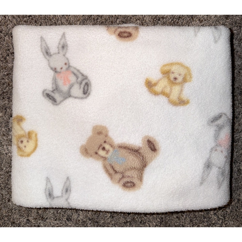 Vintage Carter's Fleece Teddy Bear Dog Bunny Rabbit Bows White Baby‎ Blanket